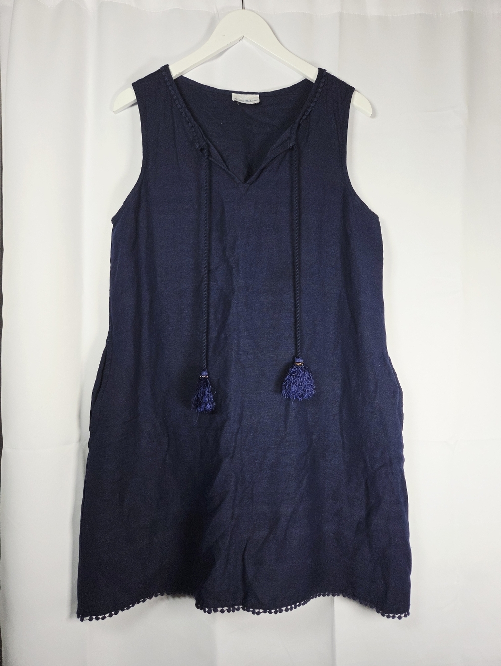 Tommy Bahama Navy Blue Mini Sleeveless Tank Shift Linen Dress Coverup Size M/L - Picture 2 of 6